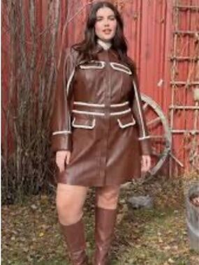 NWT ELOQUII Sherpa Detail Faux Leather Shirt Dress - Chocolate Brown - Size 22